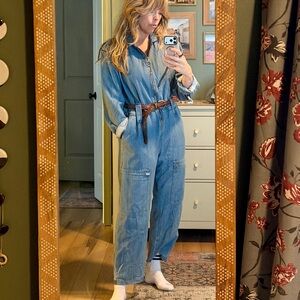 Seventy + Mochi Anthropologie Amelia Denim Jumpsuit M Boiler Suit Industrial